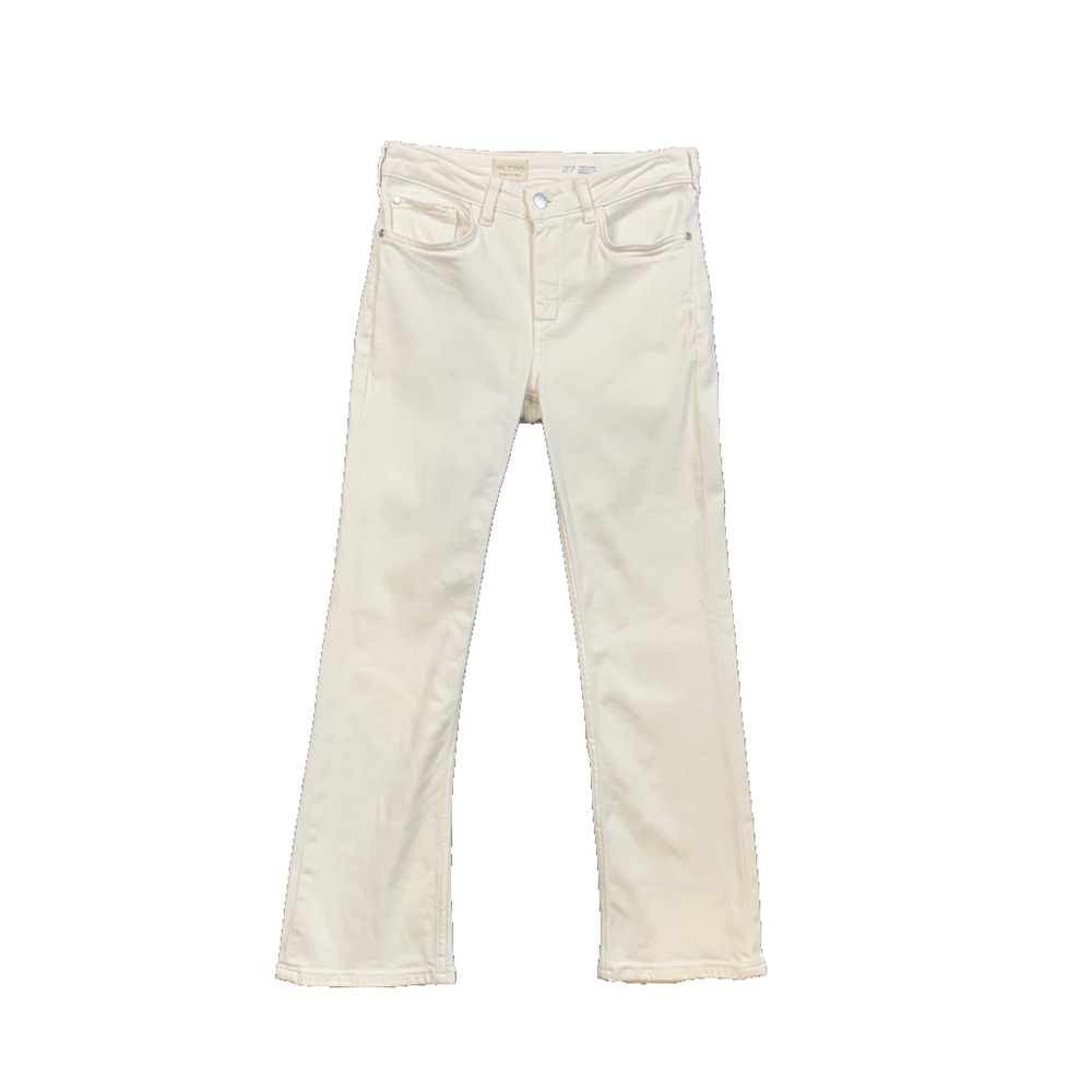 Pilcro Jeans Womens 27 White The Yaya Mid Rise Crop Flare Denim Stretch Preppy